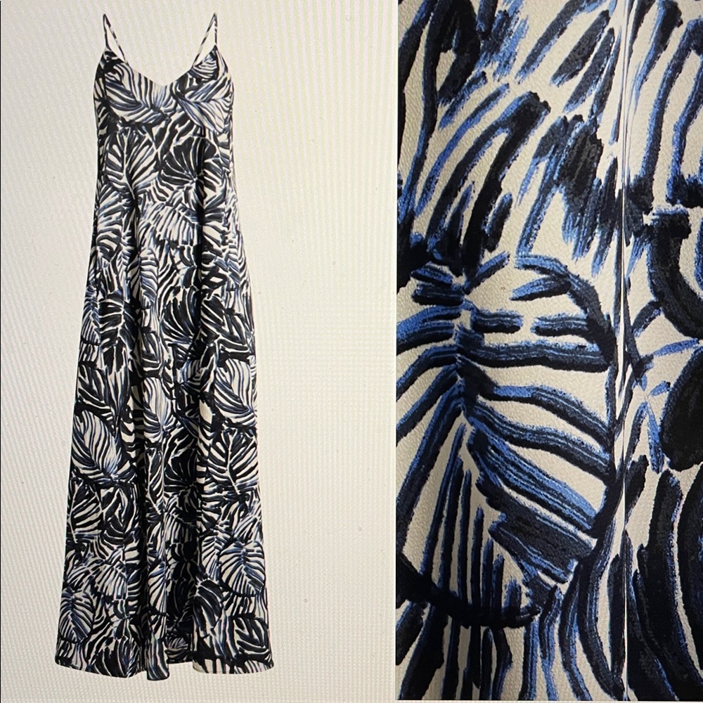 NWT Tahari ASL Palm Print Charmeuse Maxi Slipdress